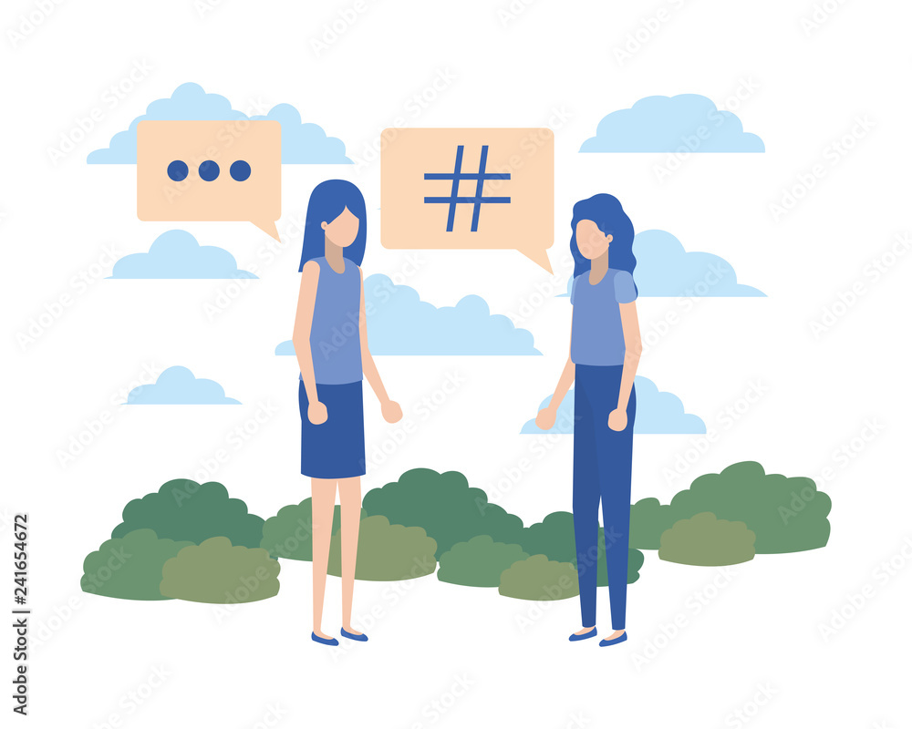women talking with speech bubble avatar character women talking with speech bubble avatar character