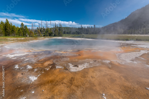 Colorful Hot Springs in Biscuit Basin in Yellowstone National Park, Wyoming, USA