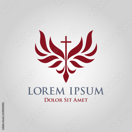 Cross icon with stylized wings - church sign