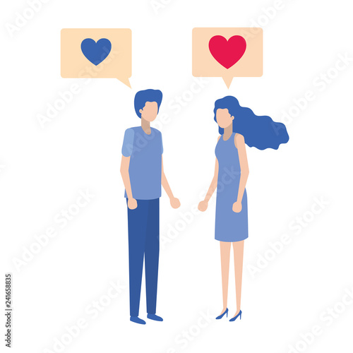 young couple with speech bubble avatar character