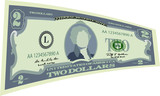 Deformed 2 US dollar banknote