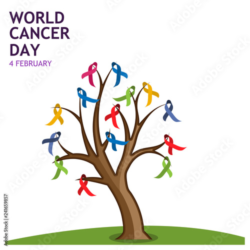 World cancer day 4 february text with ribbon tree. Vector illustration concept for world cancer day