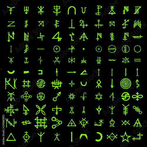 Alternative of digital green matrix and computer code symbols. Quantum computers and qubit,  hacker and crypto, steampunk, alien programming concept. Vector.