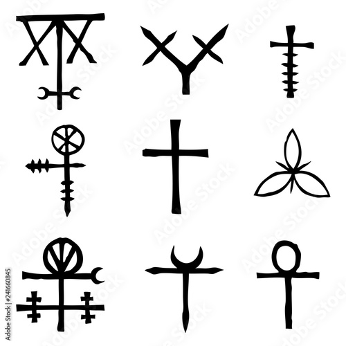 Futhark Norse island and Viking symbol set. Imaginary magic letters in hand drawing and writing symbols. Inspired by ancient Iceland and ethnic Norse Viking. Vector