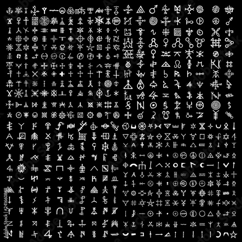 Fototapeta Large set of alchemical symbols isolated on white background