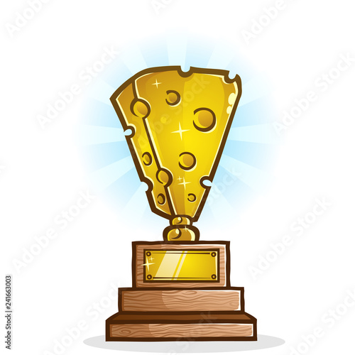 A first place golden cheese trophy cartoon vector illustration