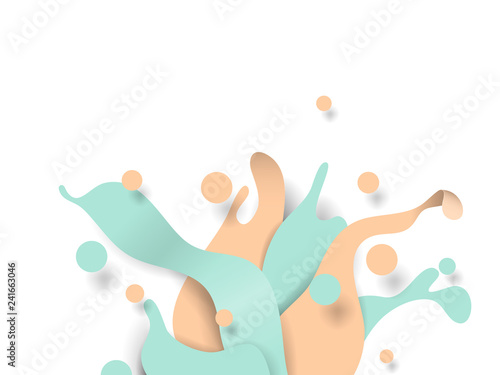 Orange and blue splash water and circle confettis, paper art/paper cutting style