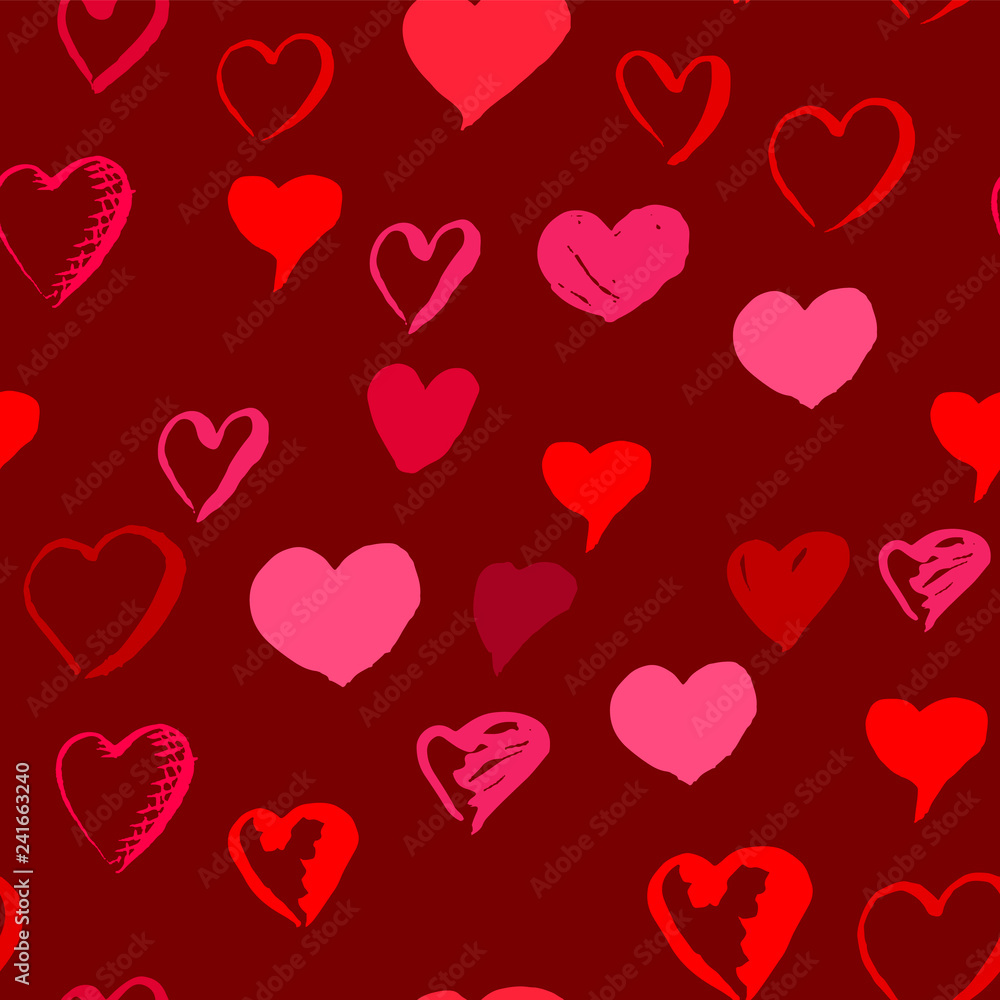 Drawn hearts seamless pattern for Valentines Day