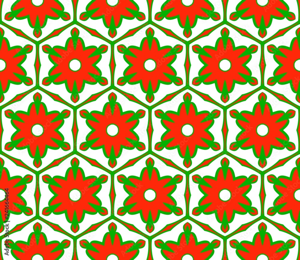 Green, red color Vector Seamless Pattern With Abstract Geometric Style. Repeating Sample Figure And Line. For Fashion Interiors Design, Wallpaper, Textile Industry