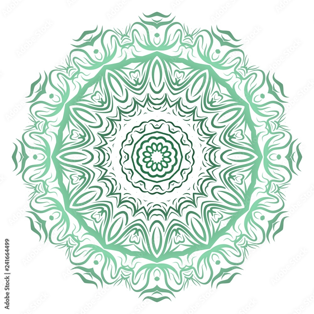 Green color gradient. Flower coloring Mandala. decorative elements. Oriental pattern, vector illustration. Indian, moroccan, mystic, ottoman motifs.