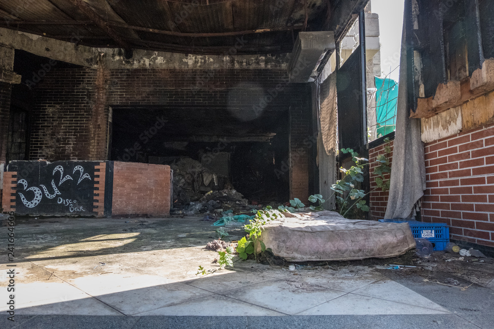 Abandoned house club with mattress on the floor. Abandoned house club with mattress on the floor.