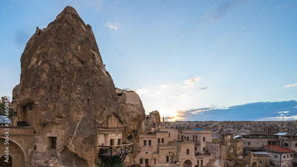 Cappadocia cave day to night time lapse with Cappadocia city skyline in Goreme, Turkey Cappadocia cave day to night time lapse with Cappadocia city skyline in Goreme, Turkey