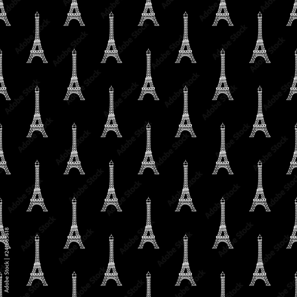 Vector seamless pattern with hand drawn Eiffel towers.