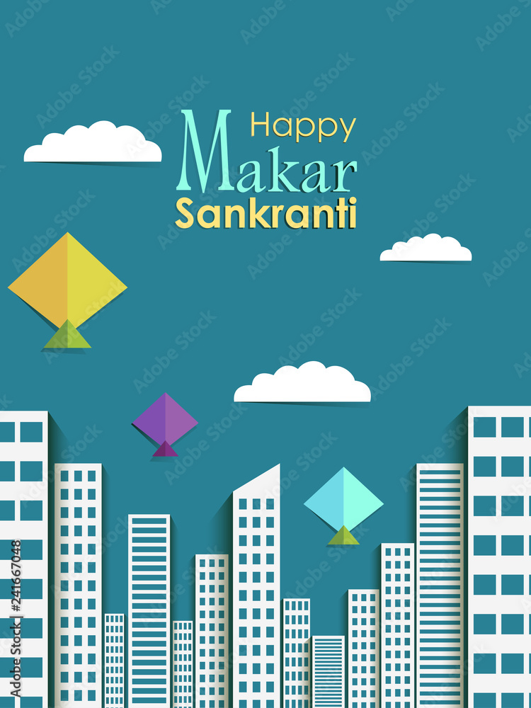 Obraz premium Happy Makar Sankranti background with colorful kite