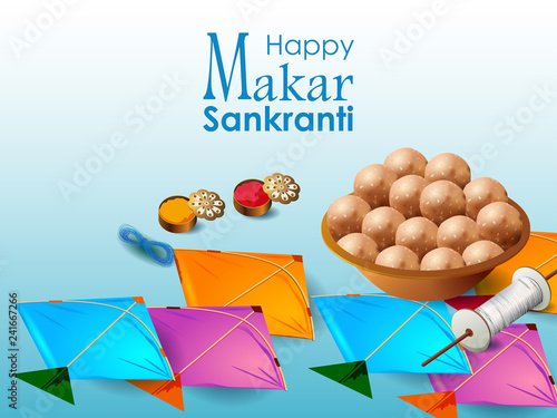 Happy Makar Sankranti background with colorful kite