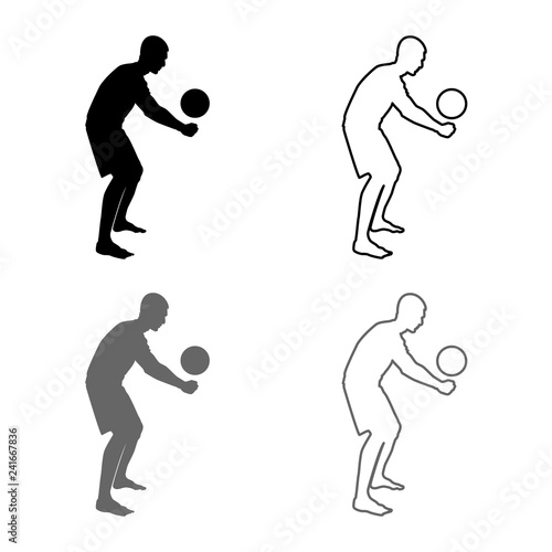 Volleyball player hits the ball with bottom silhouette side view Attack ball icon set grey black color illustration outline flat style simple image