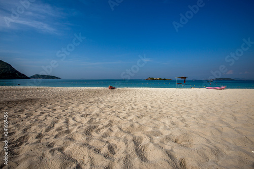 The background of the beach or the seashore  wallpaper  bright sky with water in the blue river  is naturally beautiful