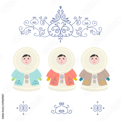 Winter card in the Yakut style. Yakutia, Republic of Sakha is the largest region of Russia. 