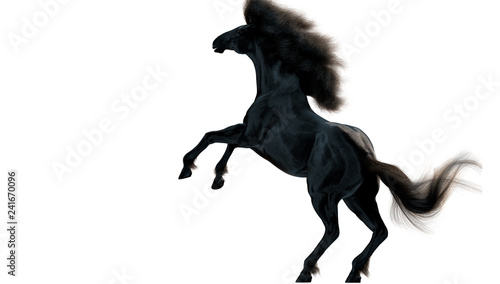 Black running horse on white background, 3d illustration
