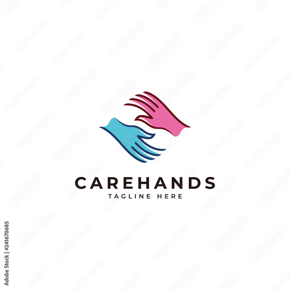 Outline monoline and color fill caring social charity logo, care hands icon vector Outline monoline and color fill caring social charity logo, care hands icon vector