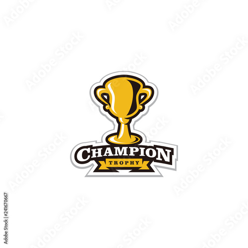 Champion trophy cup badge emblem logo icon vector