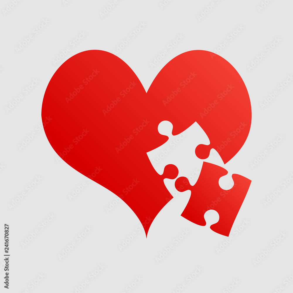 Red pieces puzzle of romantic heart. One piece. Red pieces puzzle of romantic heart. One piece.
