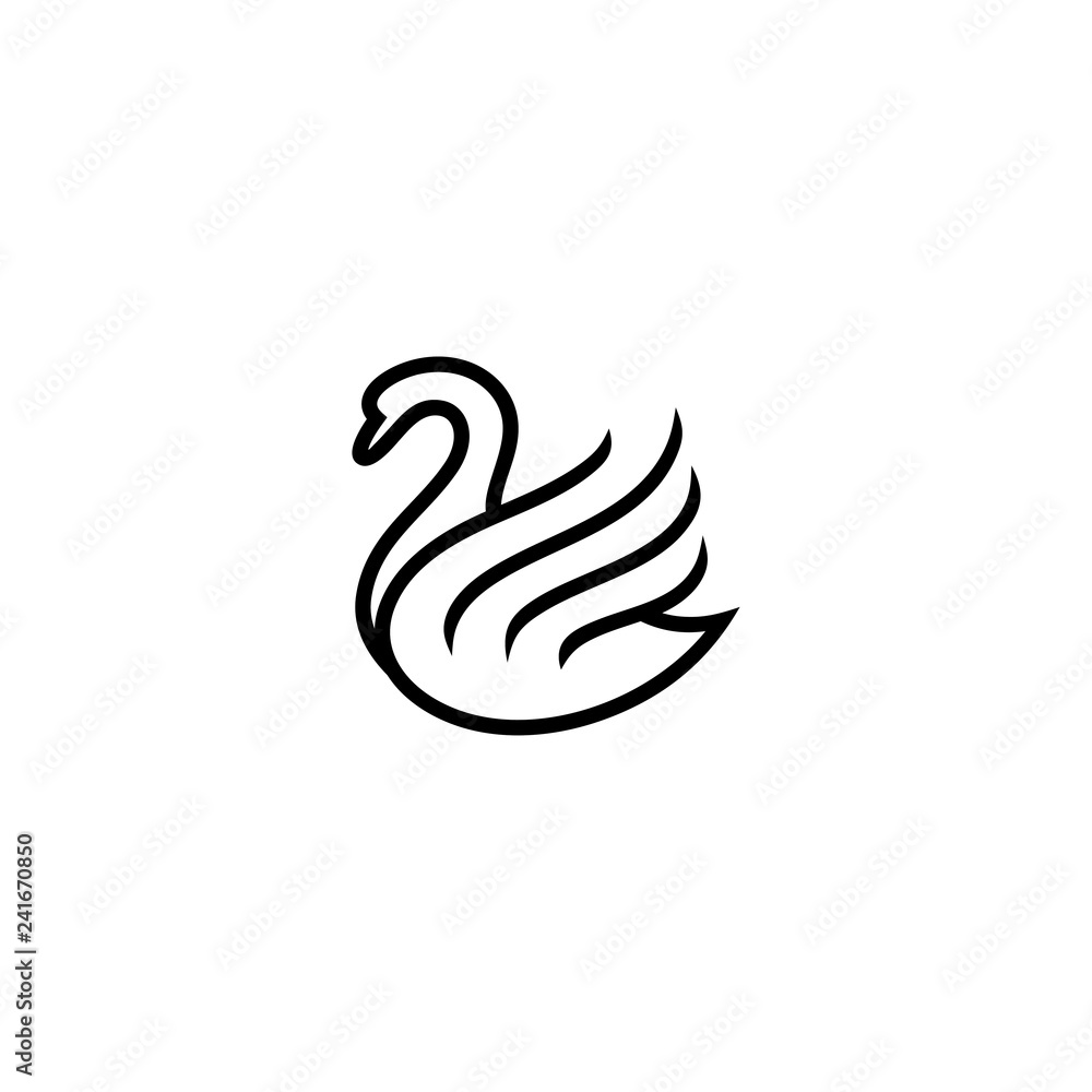 Fototapeta premium Outline monoline swan logo, goose wing icon vector