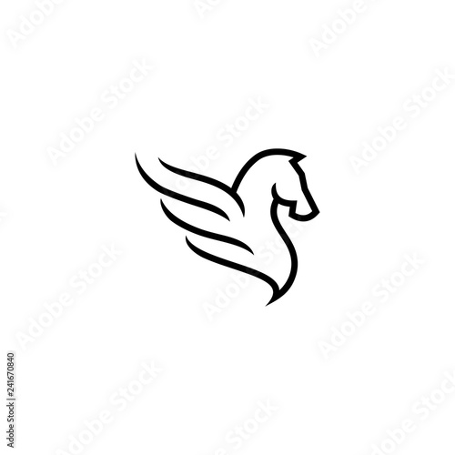 Obraz na płótnie Outline monoline pegasus logo, horse and wing icon vector