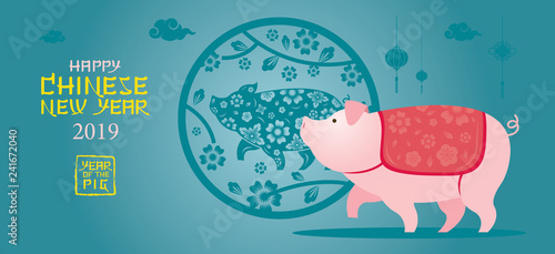 Pig Character, Chinese New Year 2019, Blue Background