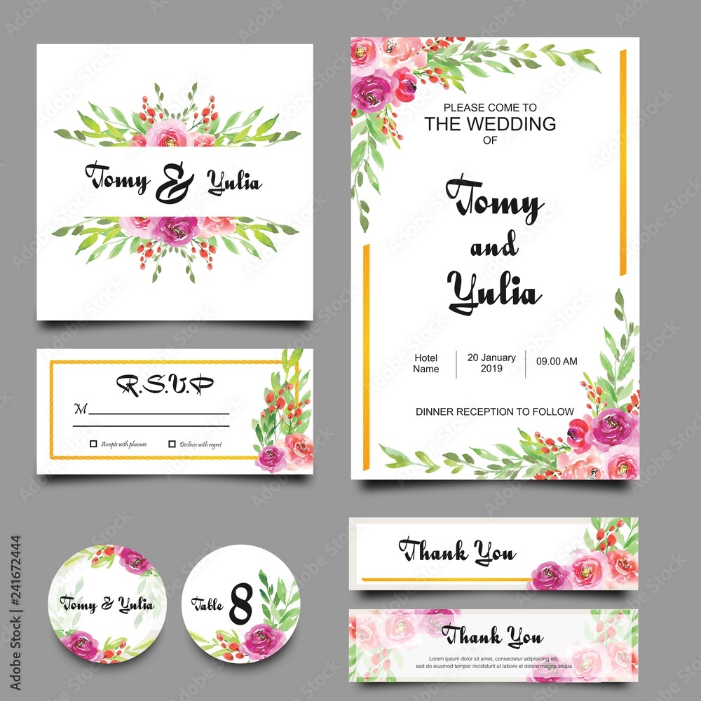 collection of wedding invitation templates with watercolor style flower frames