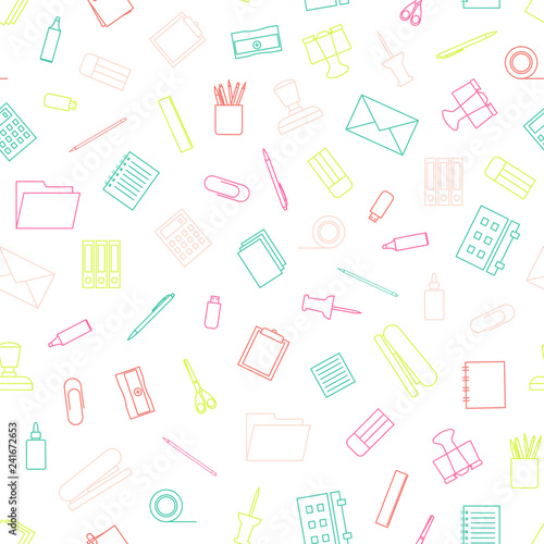 Vector seamless pattern with stationery. Stationery tools seamless pattern.