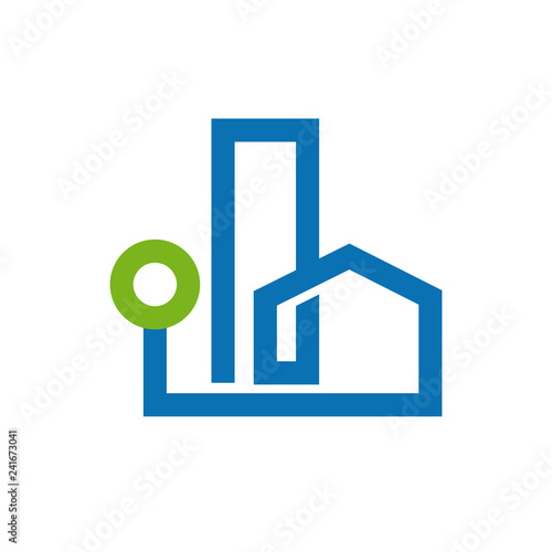 Vector simple logo house, skyscraper and tree in linear style