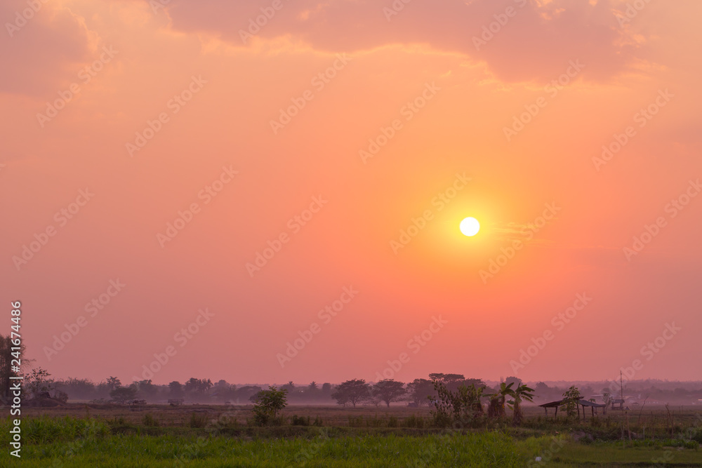 landscape of rural countryside sunset orange sky in Thailand. landscape of rural countryside sunset orange sky in Thailand.