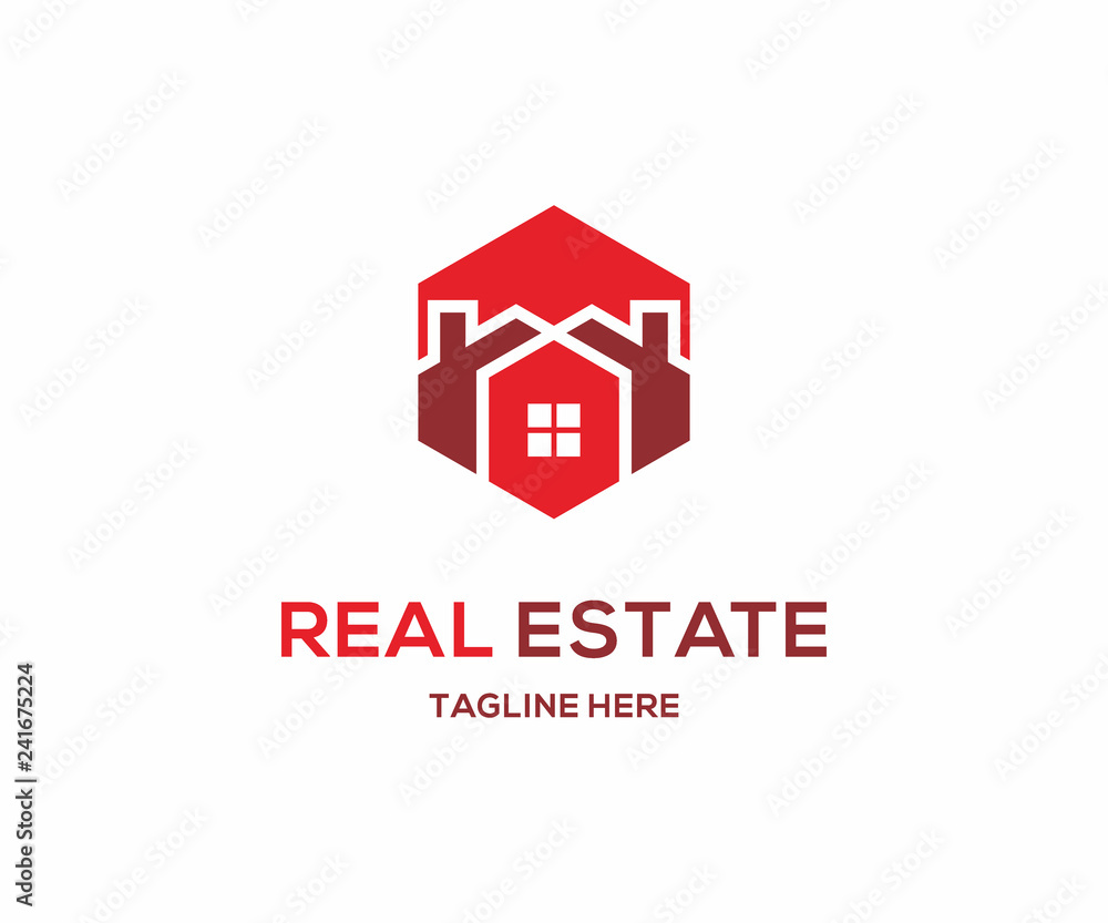 flat House logo design concept, Residential logo template