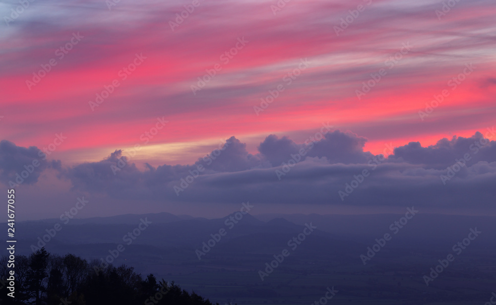 Colourful Twilight Clouds over Scenic Hills in United Kingdom