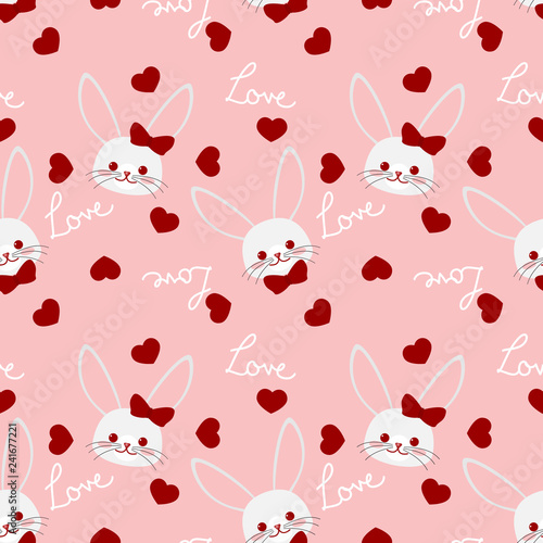 Valentine's Day seamless pattern with cute rabbits couple.