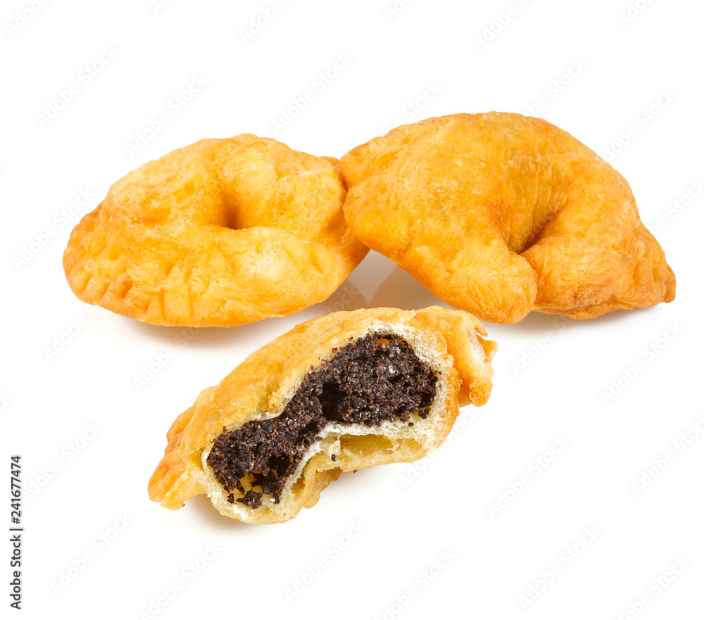 fried poppy bun isolated on white fried poppy bun isolated on white