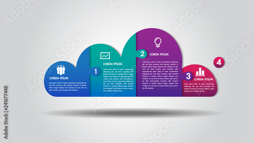 Cloud design business infographics 4 steps options puzzle vector for chart, diagram, web design, presentation, workflow layout.