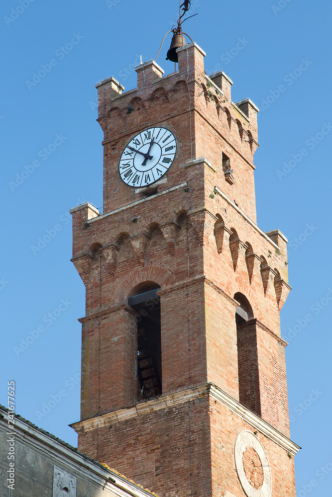 Pienza Tuscany, the brick bell tower