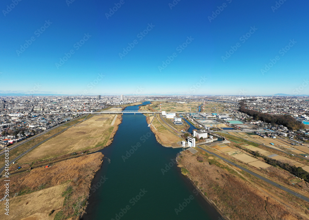 江戸川上空のパノラマ写真