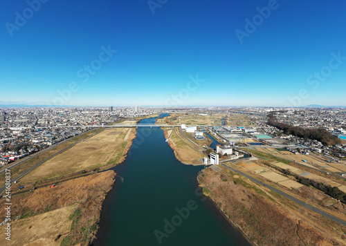 江戸川上空のパノラマ写真