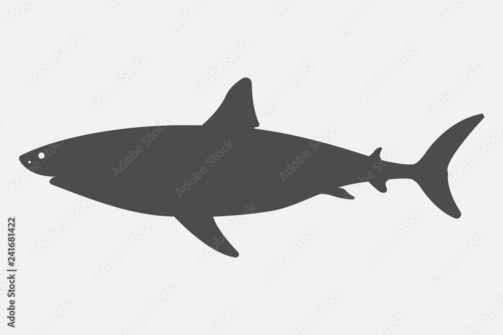 Black silhouette shark isolated on white background. Vector illustration. Black silhouette shark isolated on white background. Vector illustration.