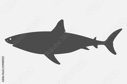 Black silhouette shark isolated on white background. Vector illustration.