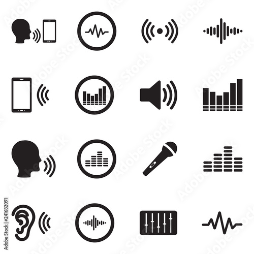 Voiceover Icons. Black Flat Design. Vector Illustration.