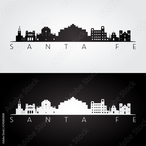 Santa Fe USA skyline and landmarks silhouette, black and white design, vector illustration.