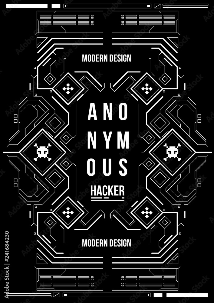 Cyberpunk futuristic poster. Retro futuristic poster template. Tech Abstract poster template. Modern flyer for web and print. hacking, cyber culture, programming and virtual environments.