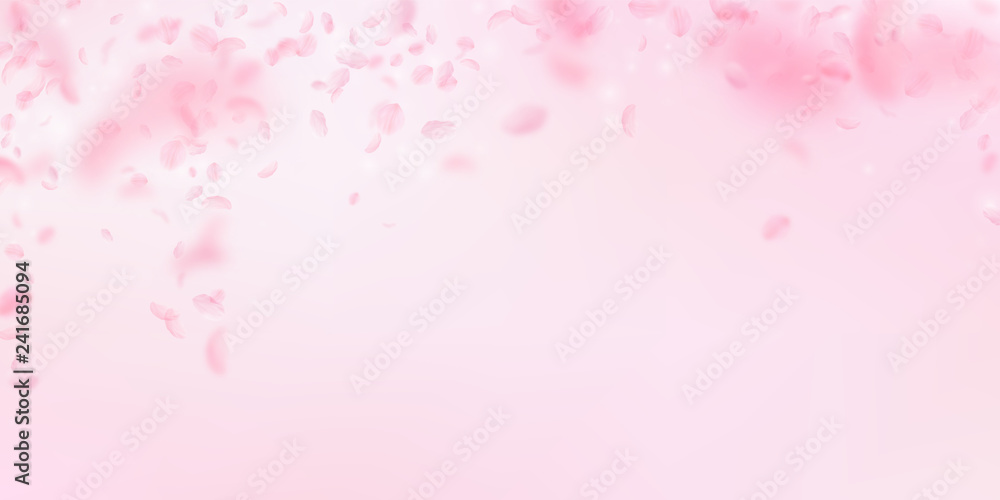 Sakura petals falling down. Romantic pink flowers Sakura petals falling down. Romantic pink flowers