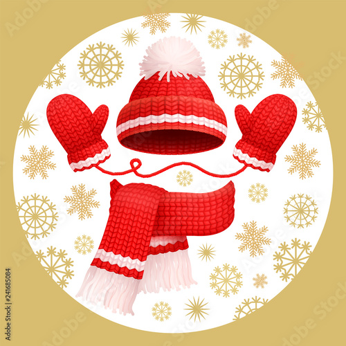 Warm Set Winter Knitted Scarf, Mittens and Hat