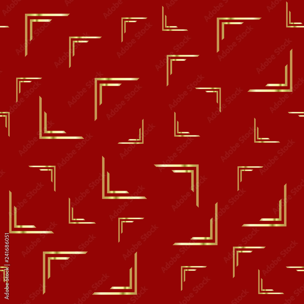 Golden abstract drawing on a red background. Duplicate abstract seamless pattern. Vector illustration Golden abstract drawing on a red background. Duplicate abstract seamless pattern. Vector illustration