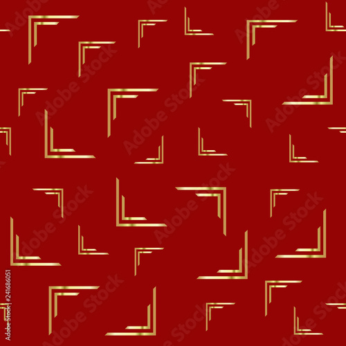 Golden abstract drawing on a red background. Duplicate abstract seamless pattern. Vector illustration